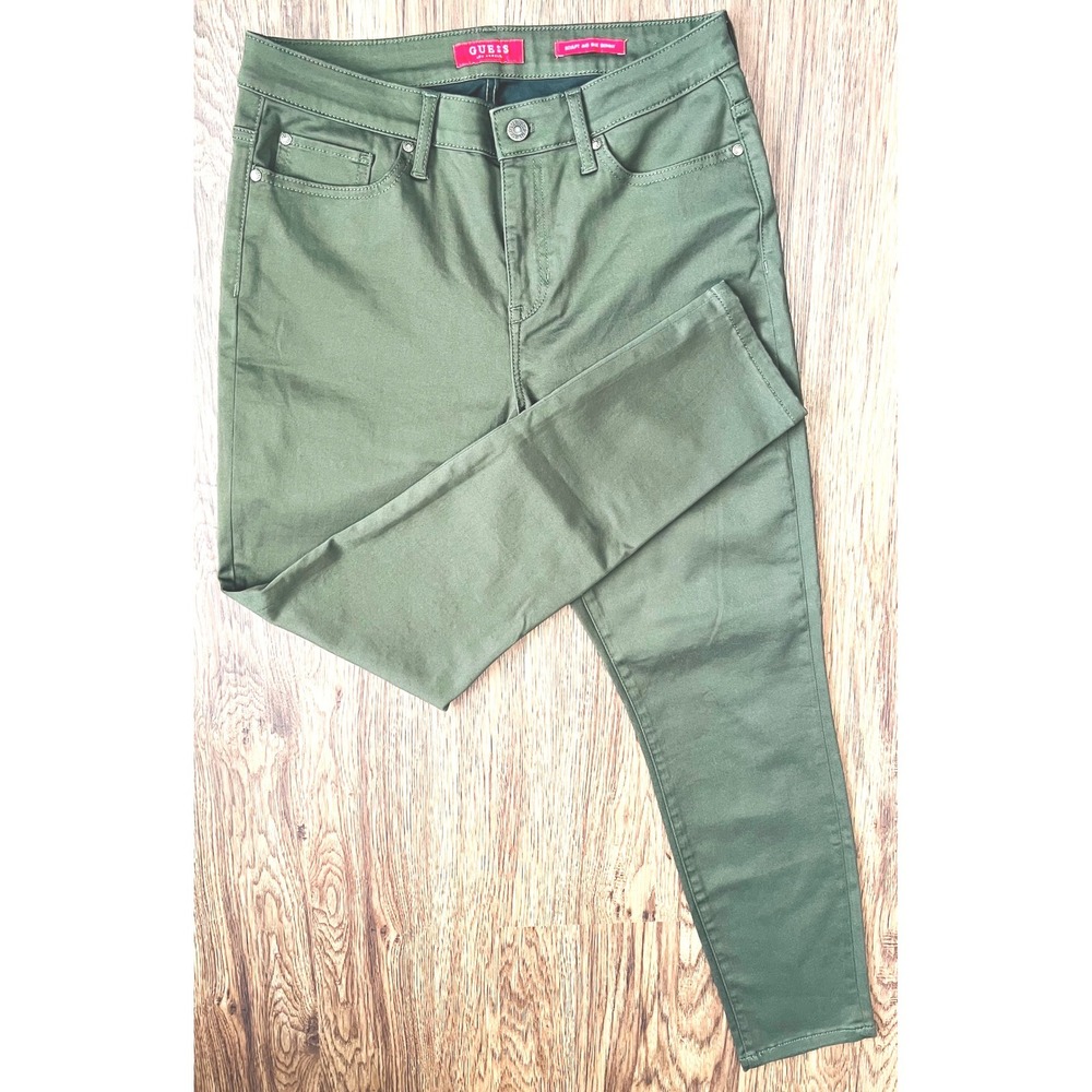 Guess Los Angeles Sculpt Mid Rise Skinny Pants Olive Green Womens Size 31